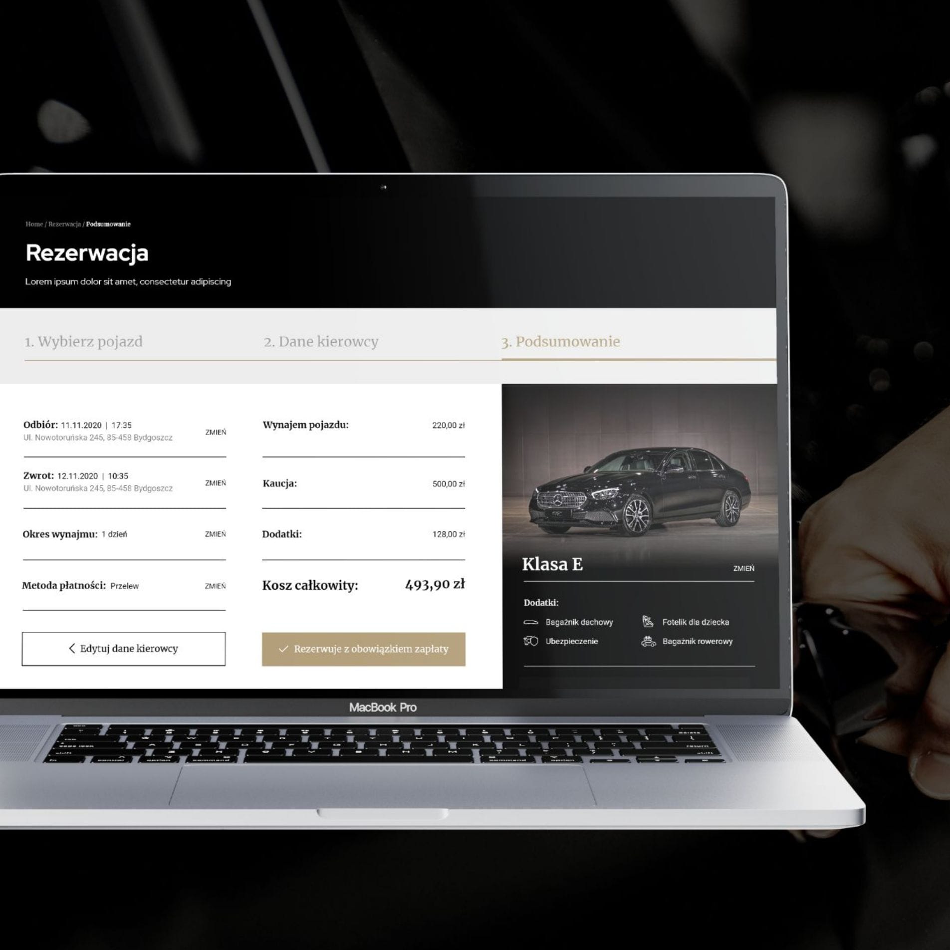 Intuicyjny moduł rezerwacji samochodu online Envio Rental Car