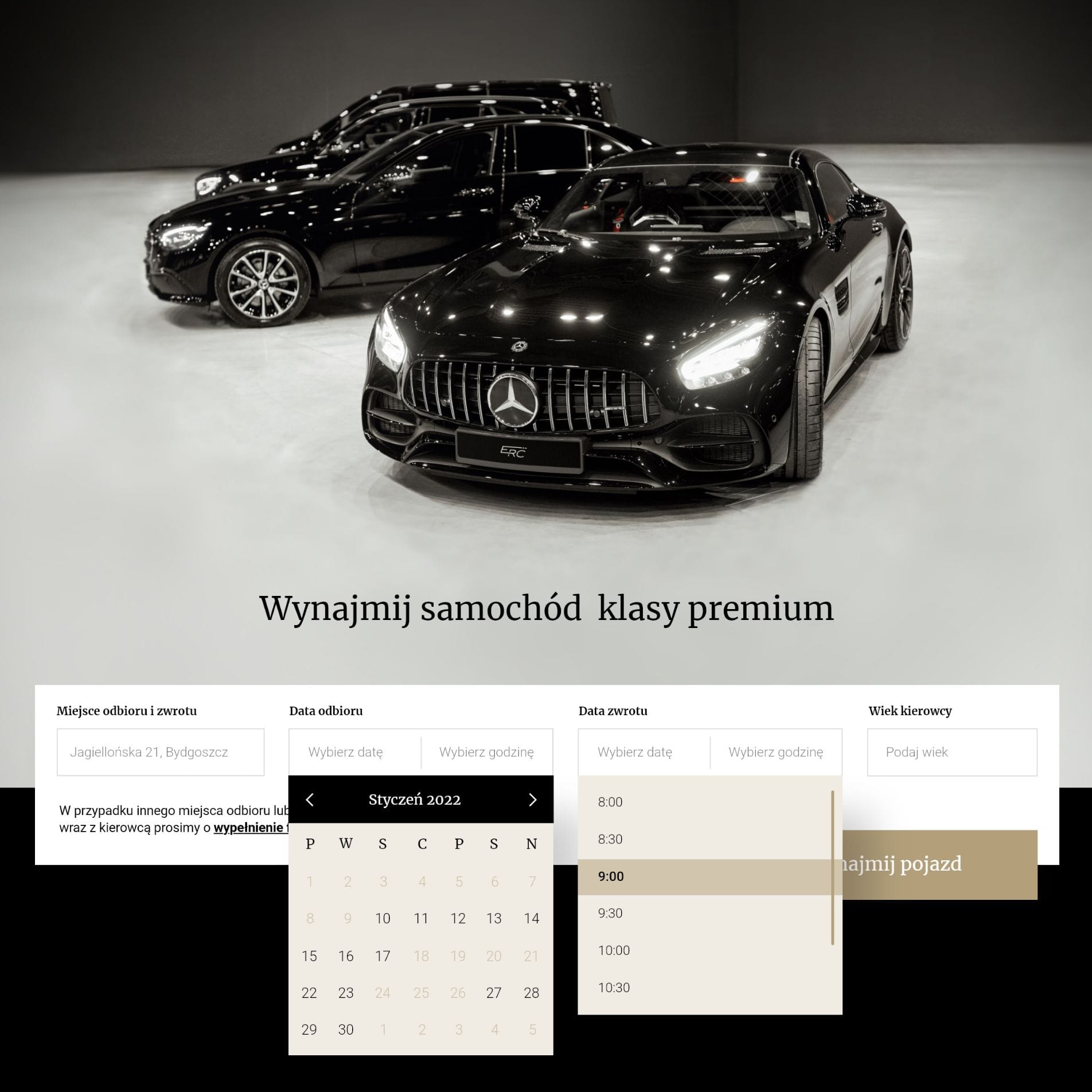 Intuicyjny moduł rezerwacji samochodu online Envio Rental Car